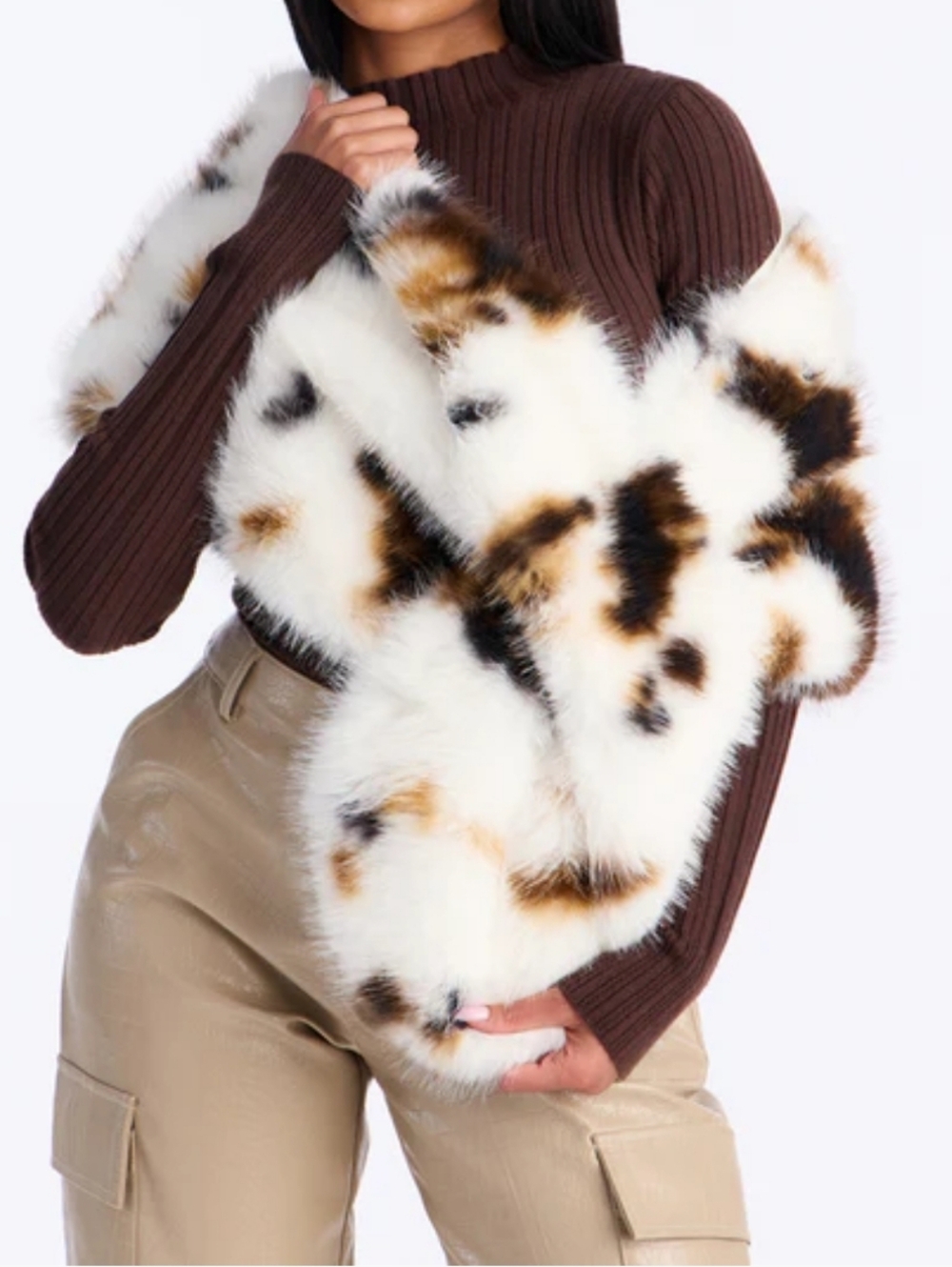 Overly Cold Faux Fur Scarf. Brown/ Combo